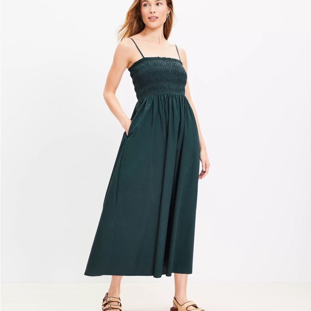 Loft Poplin Smocked Strappy Maxi Dress TEAL size Small *NWOT*
